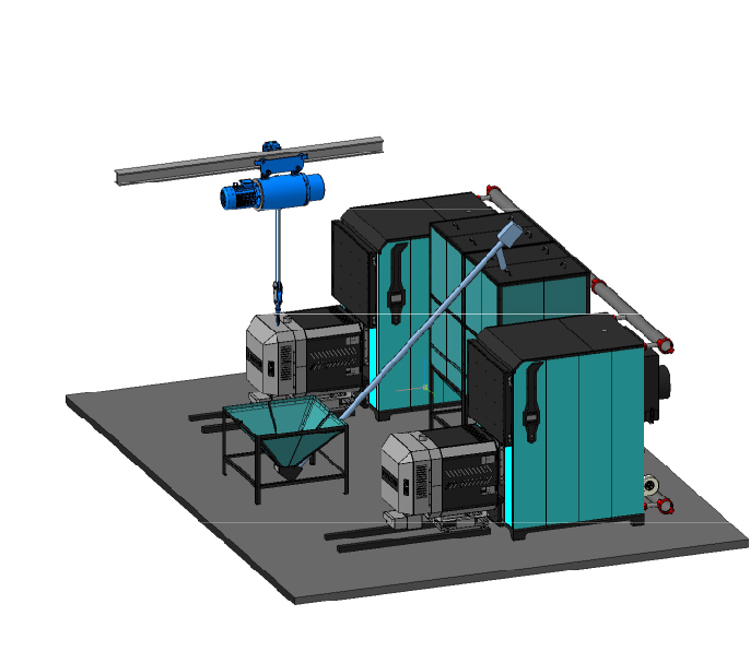 Pellet boiler house for 1 MW with automatic big-bag unpacking