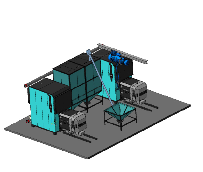 1-MW-Pelletkesselhaus mit automatischer Beladung des Pelletsbehälters