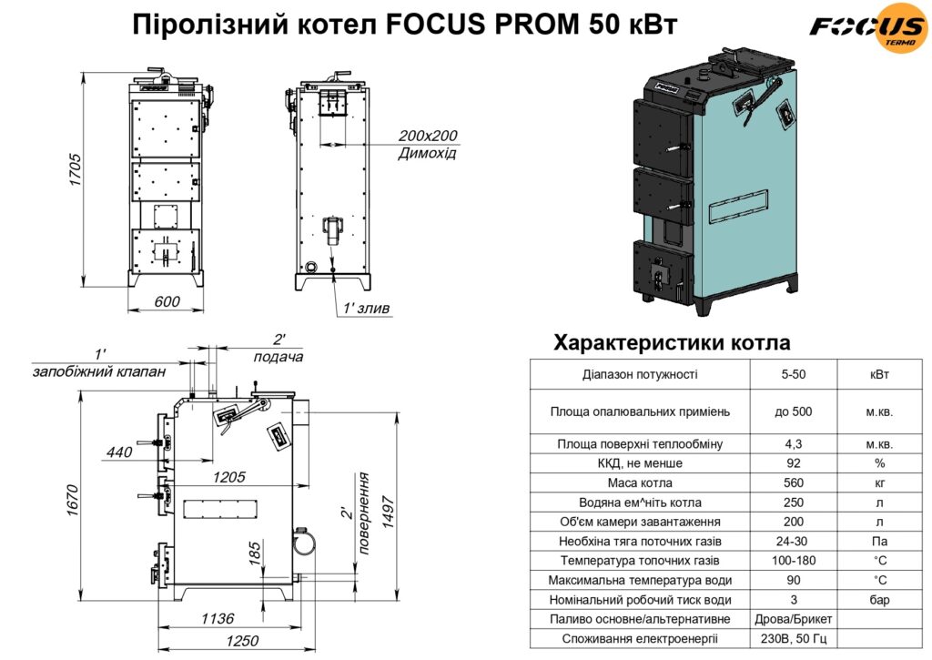 Твердопаливний піролізний котел 50 кВт FOCUS - Firebox - Твердопаливні котли, пелетні пальники, промислові