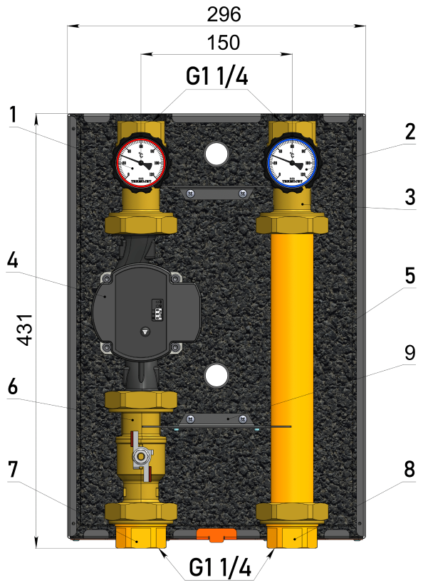 Čerpací skupina pro rychlospojovací sady 1 1/4″ BP (20-150 kW), bez čerpadla - FireBox - Kotle na pelety na tuhá paliva, hořáky na pelety, průmyslové